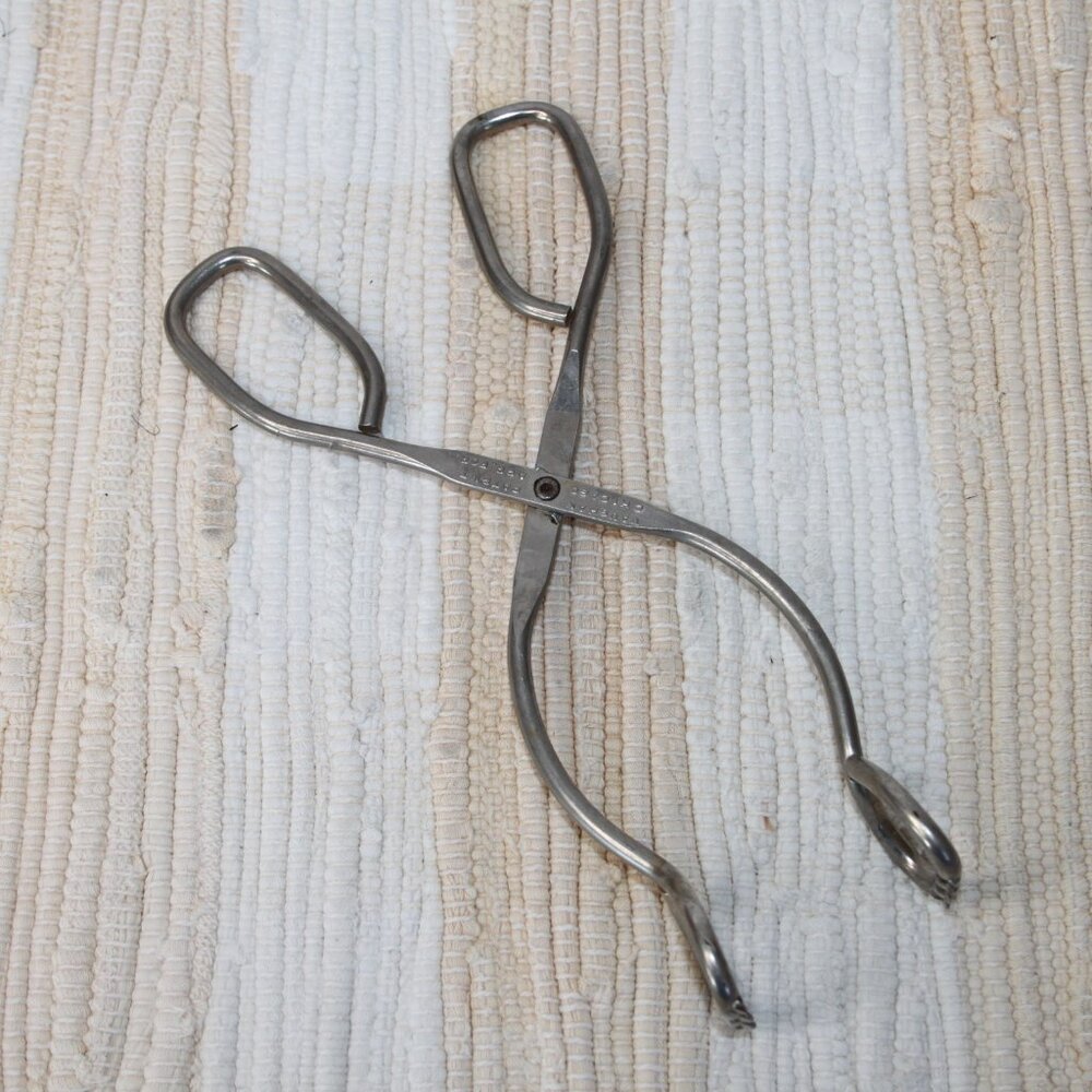 VTG VAUGHAN SMALL KITCHEN TONGS ANGLED SCISSOR STYLE GRIPPERS USA 7 3/4"